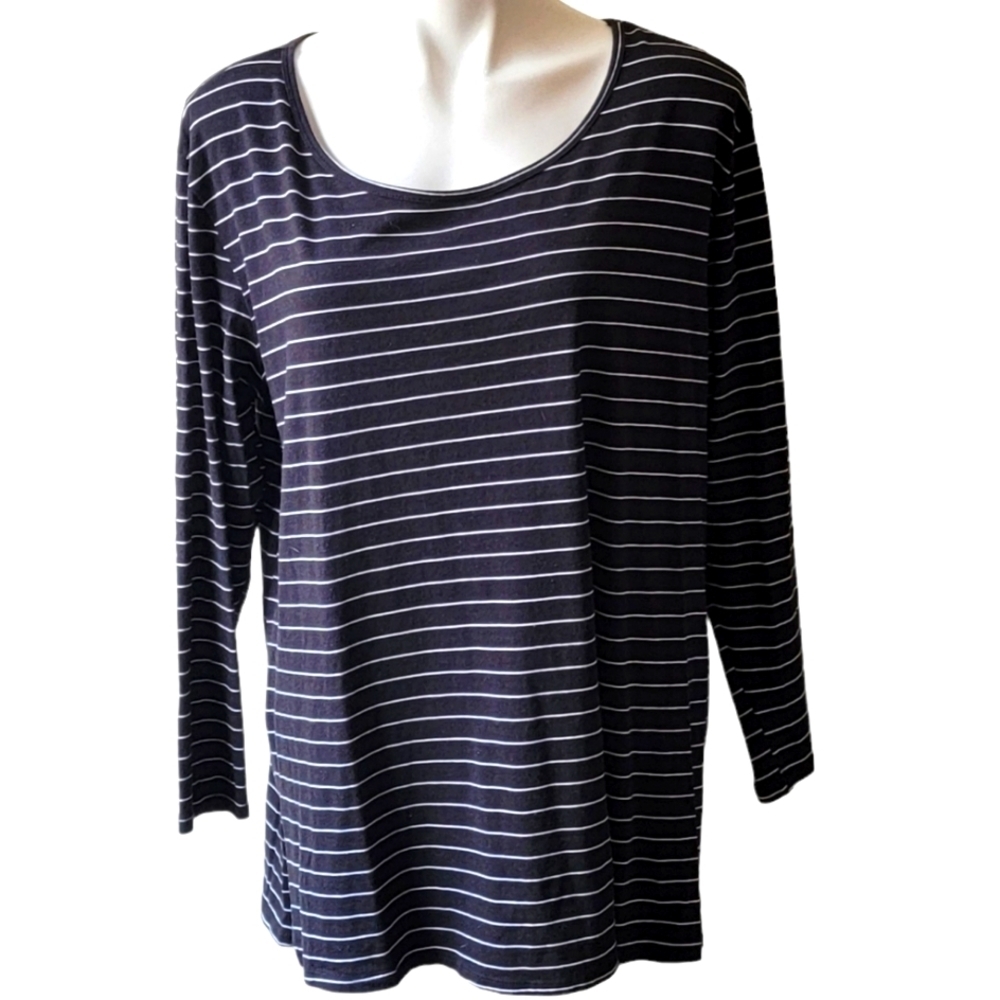 Terra & Sky 3/4 sleeve Striped top Black & White Size 16W/18W